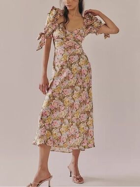 Selkie The Poet Printed Floral Slip Dress - Natural - NWOT